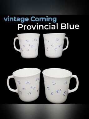 Vintage Corningware Provincial Blue Mugs W/dainty Light Blue Floral  - Set of 4